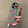Estilo dulce y genial, estampado de leopardo arcoíris, funda de teléfono pintada colorida para mujer, iPhone 18 Pro Max, funda protectora mate color block de moda