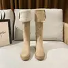 Botas de Nieve para Mujer Gamuza Retro Dos Vías Pierna Ancha Botas para Mujer Tallas Grandes Piernas Gruesas Botas Vaqueras Ocultas Aumento de Altura Botas Largas Hasta la Rodilla