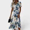Vestido de Verano 2026 Nuevo para Mujer, Estampado Dulce de Manga Corta, Corte Ajustado, Elegante, Cuello en V, Transfronterizo Europeo y Americano de Amazon