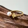 Anel Arvaleff de Prata S925 Pérola Natural de Água Doce Flor de Ameixa Anel Aberto Ajustável Transfronteiriço