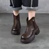 Botines Cortos de Cuero Genuino Tian Nige con Tacón Grueso, Suelas Gruesas, Forro de Felpa, Botas Cálidas de Algodón con Cremallera Trasera, Botas Delgadas de Piel de Vaca de Primera Capa Invierno 2025