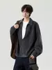 Moletom jaqueta casual versátil moderno estilo coreano com textura, decote V, retalhos, falso duas peças para homens no outono