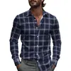 Camisa de Hombre a Cuadros y Rayas Primavera Un Botón Diseño de Solapa 2025 Ligera Corte Holgado Moda