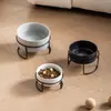 Comedero Cerámico Transfronterizo para Gato con Base Alta de Hierro para Prevenir Volcaduras, Comedero Integrado para Mascotas para Agua y Comida, Suministros para Mascotas