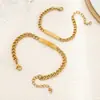 Pulsera Cubana de Oro de 18 Quilates de Color para Parejas Transfronteriza con Logo Grabado con Láser, Joyería de Acero de Titanio, Pulsera de Acero Inoxidable para Hombres y Mujeres