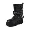 Hebilla de Cinturón con Remaches Estilo Punk Botas Cómodas con Plataforma y Tacón Grueso 2025 Botines Cortos de Piel de Vaca con Punta Redonda para Mujer