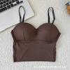 Verão gelo seda beleza camisole sem costura enrolado peito sexy cintura aberta fixa copo exterior vestir top puro desejo colete