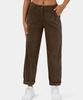 Amazon Wish Otoño e Invierno Ropa Europea y Americana Color Sólido Pana Holgado Elástico Botón Recto Pantalones Casuales para Mujer