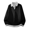 Otoño 2026 Nuevo Estilo Americano High Street Sudadera con Cuello de Camisa Falsa de Dos Piezas para Hombre Talla Grande Casual Manga Larga Top Polo