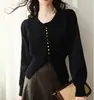 Nuevo suéter retro de estilo francés, corte ajustado, cintura ceñida, diseño de otoño e invierno, top de punto elegante para mujer, estilo delicado