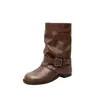 Versión de Piel de Vaca Estilo Wasteland Botas de Caña Ancha con Suela Gruesa para Aumentar la Altura Botines Cortos de Cuero Genuino Estilo Western para Mujer Otoño e Invierno 2025