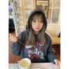 Suéter con Capucha Estilo Nuevo Japonés para Calle para Mujer Estampado para Dama Sudadera con Capucha de Manga Larga Sudadera con Capucha Delgada