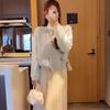 Cárdigan de Punto de Color Sólido Estilo Tweed para Mujer Primavera y Otoño Nuevo Estilo Coreano Holgado y Dulce Chaqueta Suéter Corta de Cuello Redondo que Reduce la Edad