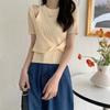 Suéter de Punto con Diseño Plisado Cruzado Nicho de Manga Corta Verano Nueva Llegada Hombro Irregular Adelgazante Top Corto para Mujer
