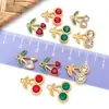 Acero Inoxidable Estilo Francés Colgante de Cereza con Pedrería DIY Collar Pulsera Pendientes Accesorios de Joyería Dijes Pequeños Estilo Europeo y Americano