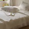 Funda de Cama Estilo Coreano Algodón Puro Juego de Tres Piezas Encaje Abullonado Suave Engrosada Toda de Algodón Sábana de Cama Cuatro Estaciones Cubierta de Tatami Kang Antideslizante