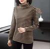 Camisa de base listrada interna estilosa para mulheres, moda feminina, outono e inverno, manga comprida, plus size, top redutor de idade, moderno