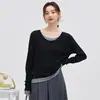 Camiseta de Manga Larga Falsa de Dos Piezas para Mujer 2026 Nuevo Otoño/Invierno Holgada con Diseño Adelgazante Bloque de Color Camiseta Base