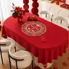 Mantel rojo para celebración de bodas, impermeable, a prueba de aceite, fácil de limpiar, mantel ovalado atmosférico para decoración de sala de bodas y mesa de café
