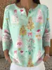 Sudadera de Punto con Cuello en V, Botones y Mangas Largas, Estilo Nuevo Transfronterizo, Otoño e Invierno, Suéter con Estampado de Moda Personalizado para Mujer