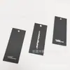 Etiquetas colgantes rectangulares negras personalizadas para ropa de marca moderna, etiquetas colgantes perforadas, etiquetas colgantes con marca registrada, etiquetas de papel impresas