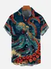 Ukiyo-e Bestia Mítica Patrón Mítico Chino Impresión Digital 3D Camisa de Manga Corta para Hombre Estilo Étnico