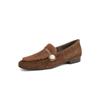Dos tipos de mocasines afelpados con forro polar de perla interior 2025 primavera zapatos de cuero con costuras de cachemira de tacón bajo grueso para mujer