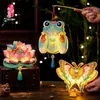 2026 Nuevo Festival de Medio Otoño Linterna de Conejo Portátil para Niños Kit de Materiales para Manualidades DIY Estilo Antiguo de Dibujos Animados Flor Brillante