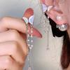 Pendientes sin orejas con borlas de diamantes de imitación y perlas de dulce niña, con clip de hueso de oreja de mariposa, súper pendientes de moda de hada