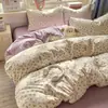 Conjunto de Roupa de Cama Listrado 100% Algodão Classe A Conjunto de Quatro Peças Cobertor de Edredom Simples de Algodão Puro Conjunto de Três Peças Lençol de Elástico 4