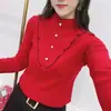 Camisa de veludo canelado para mães de meia-idade, top de outono com gola semi-alta, camiseta feminina de manga comprida, camada interna estilosa para outono e inverno