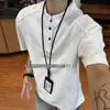 Camiseta Masculina Patchwork com Gola Henry Transfronteiriça, Manga Meia-Manga, Estilo Americano, Tecido Pesado, Design High Street, Top de Corte Solto