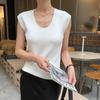 Agente Textura Fresca Hombro Derecho Calidad Chaleco de Mujer 2024 Verano Cuello en U Sin Mangas Jersey Pullover Top Ajustado