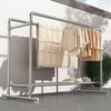 Tubo de Acero Galvanizado Tendedero de Ropa de Pie para el Hogar Balcón Colgador de Ropa Exterior a Prueba de Viento Doble Barra Barra para Secar Edredones