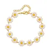Amazon Transfronterizo Personalidad Bohemia Gota de Aceite Flor Cadena de Cobre Pulsera Pulsera Mujer Sencillo Versátil Margarita Collar