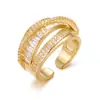 Anillo de Cobre y Circonita Transfronterizo para Mujer, Lujo de Gama Alta, Diseño de Hoja Geométrica con Diamantes Completos, Ajustable, Anillo Versátil para Dedo Índice