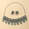 Europa y Estados Unidos transfronterizo Medio Oriente cuadrado antiguo gota de agua joyería de moda estilo nacional retro collar de gemas pendientes de borlas