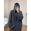 Comércio exterior americano retrô cinza escuro cardigan suéter masculino outono e inverno cleanfit sensa estilo preguiçoso casaco de malha com capuz