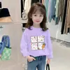 Camisa Base Versátil para Outono e Primavera para Crianças Maiores, Camiseta de Algodão Puro de Manga Longa, Top Soltinho Fofo para Meninas
