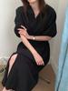 Foto Real de Elegante Suave, Vacaciones Relajadas Cuello en V Abertura, Tirantes Anchos, Vestido Delgado Holgado Cintura Ceñida para Mujer, 3 Colores