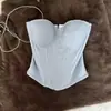 Top Tubo Sexy Azul Retrô de Verão Slim Fit com Ajuste na Cintura