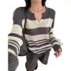 Suéter de punto a rayas de color block moderno para mujer, nuevo suéter fino de estilo coreano de corte holgado 2026, top adelgazante para principios de otoño