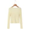 7642-25 Ciencia Avanzada Estilo Retro Francés Pequeño Estilo Fragante Cuello de Encaje Amarillo Claro Cuello Cuadrado Cárdigan de Punto de Manga Larga