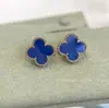 Nuevo Modelo de Exquisitos Pendientes de Trébol de Cuatro Hojas, Versión de Alta Gama con Oro V, Aguja de Plata 925, Chapados en Oro de 18 Quilates, Concha Blanca, Pendientes Completamente Incrustados con Diamantes para Mujer