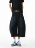 Shorts Jeans Cropped de Corte Curvo em Sarja para Homens, Marca Tendência Retro Americana de Verão, Calças Largas Estilosas para Adolescentes