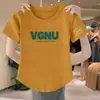 Top de mujer de manga corta imitación algodón, nuevo estilo coreano verano 2024, corte ajustado, versátil, cuello redondo, dobladillo irregular, ropa de mujer