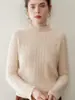 Suéter de cachemira para mujer de otoño e invierno con cuello redondo semialto, estilo pullover, tejido suelto, top engrosado, versátil y adelgazante