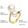 Joias populares estilo coreano atacado Anel aberto de pérola em aço titânio 3MM dourado Pequenas joias femininas atacado R-256