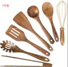 Espátula Pequeña de Madera de Acacia, Espátula de Madera para Sartén Antiadherente, Cuchara Sopera de Madera con Mango Largo, Cuchara Pequeña de Madera para Arroz, Juego de Espumadera para Fideos de Madera de Teca