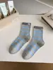 26 Calcetines Rayados Grises de Primavera y Verano para Mujer, Calcetines de Media Pantorrilla, Calcetines de Algodón Peinado para Mujer, Calcetines Lindos de Cachorro de Dibujos Animados Estilo Japonés de Moda